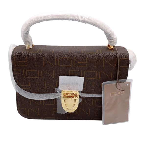 FION HK Monogram Small Leather Crossbody Mini Tote Brown Bag NWT - Picture 1 of 15